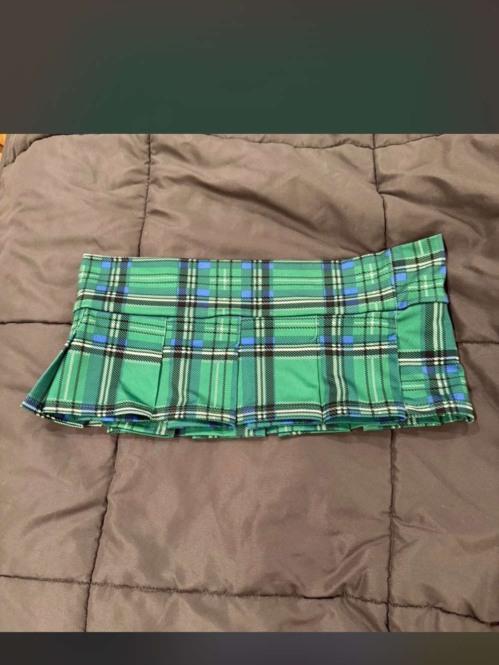 Green Plaid Pleated Mini Skirt